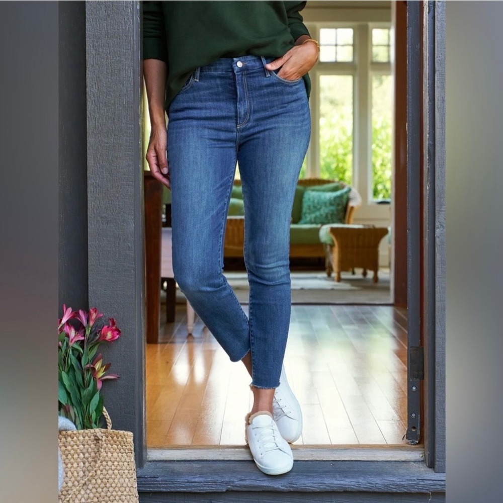 Frank & Eileen Women High Rise Skinny Derry Jeans Medium Blue Raw Hem Size 27